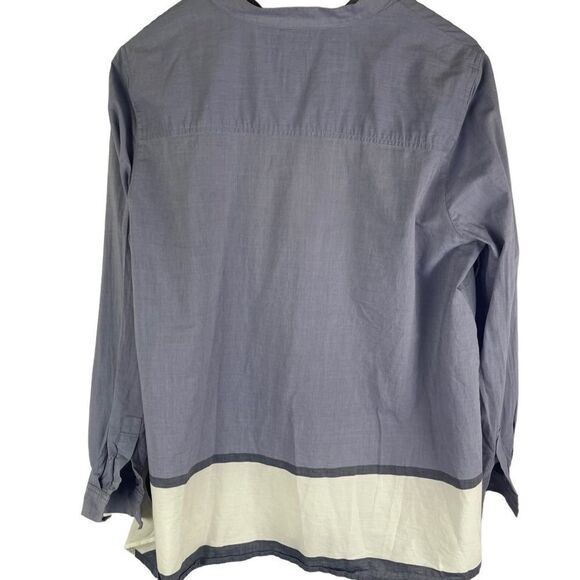 Anne Klein 100% cotton chambray top blouse front button light blue white block L - Picture 10 of 14
